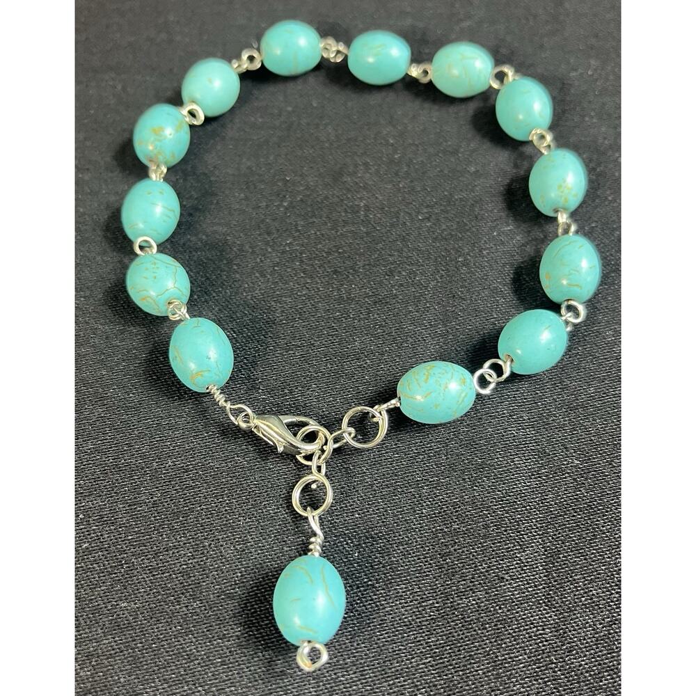Handmade Turquoise Stone Anklet with Adjustable Extension 10” + 2”
